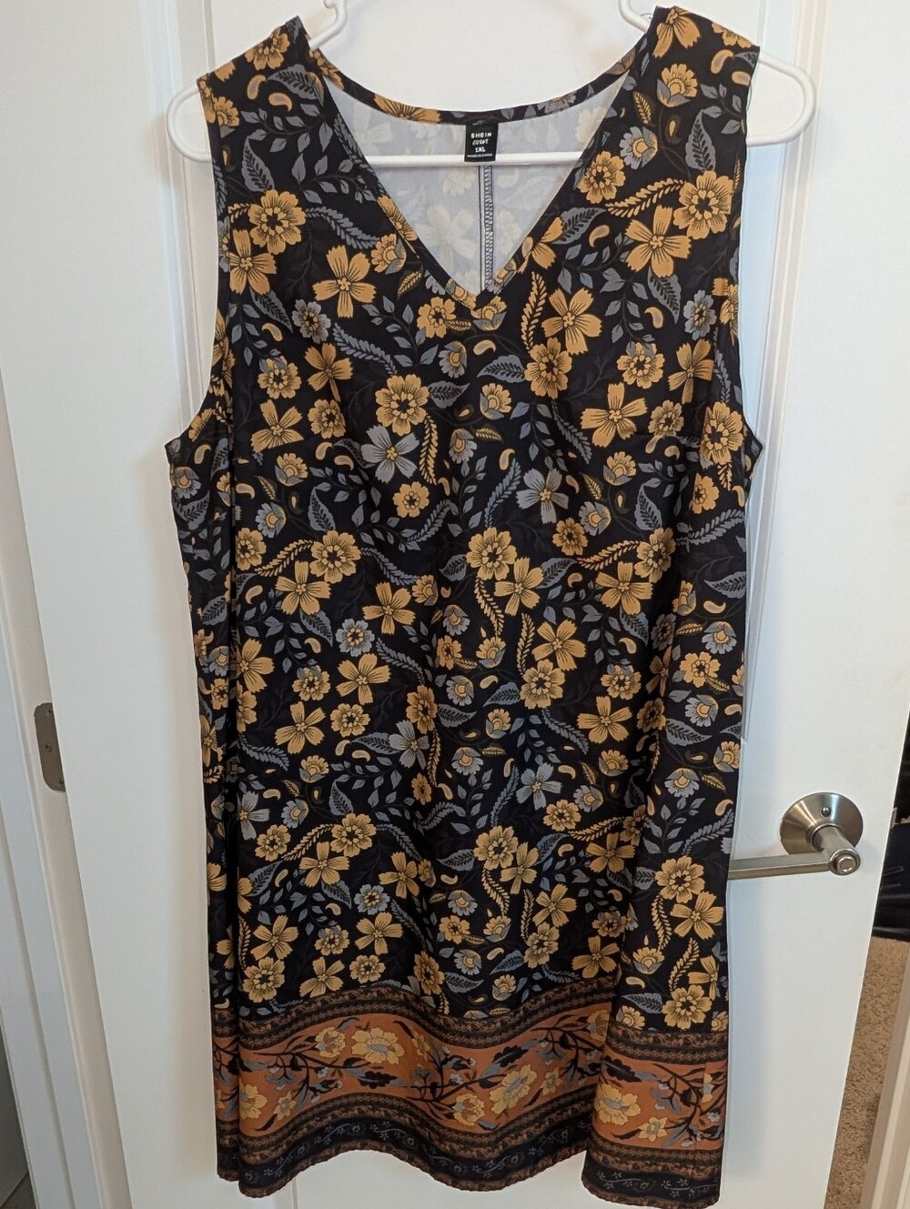 SHEIN Black Dress with Mustard Floral Print